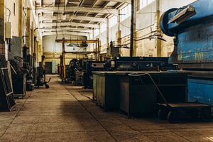 Rolling mill machine equipment in a metal industry factory.